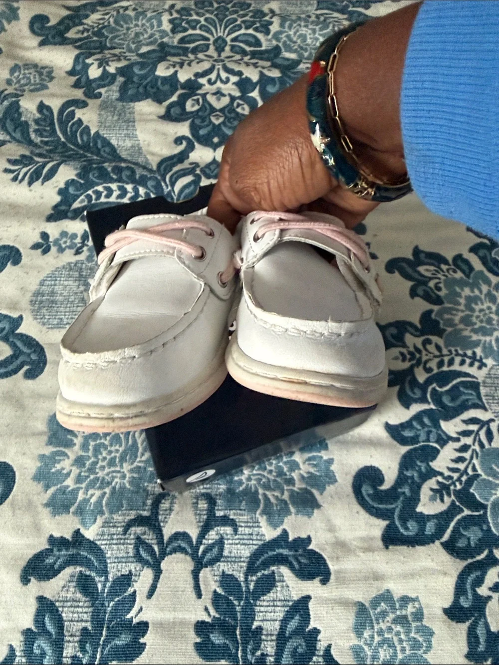 Sperry White Kids Boat Shoes with Pink Accents